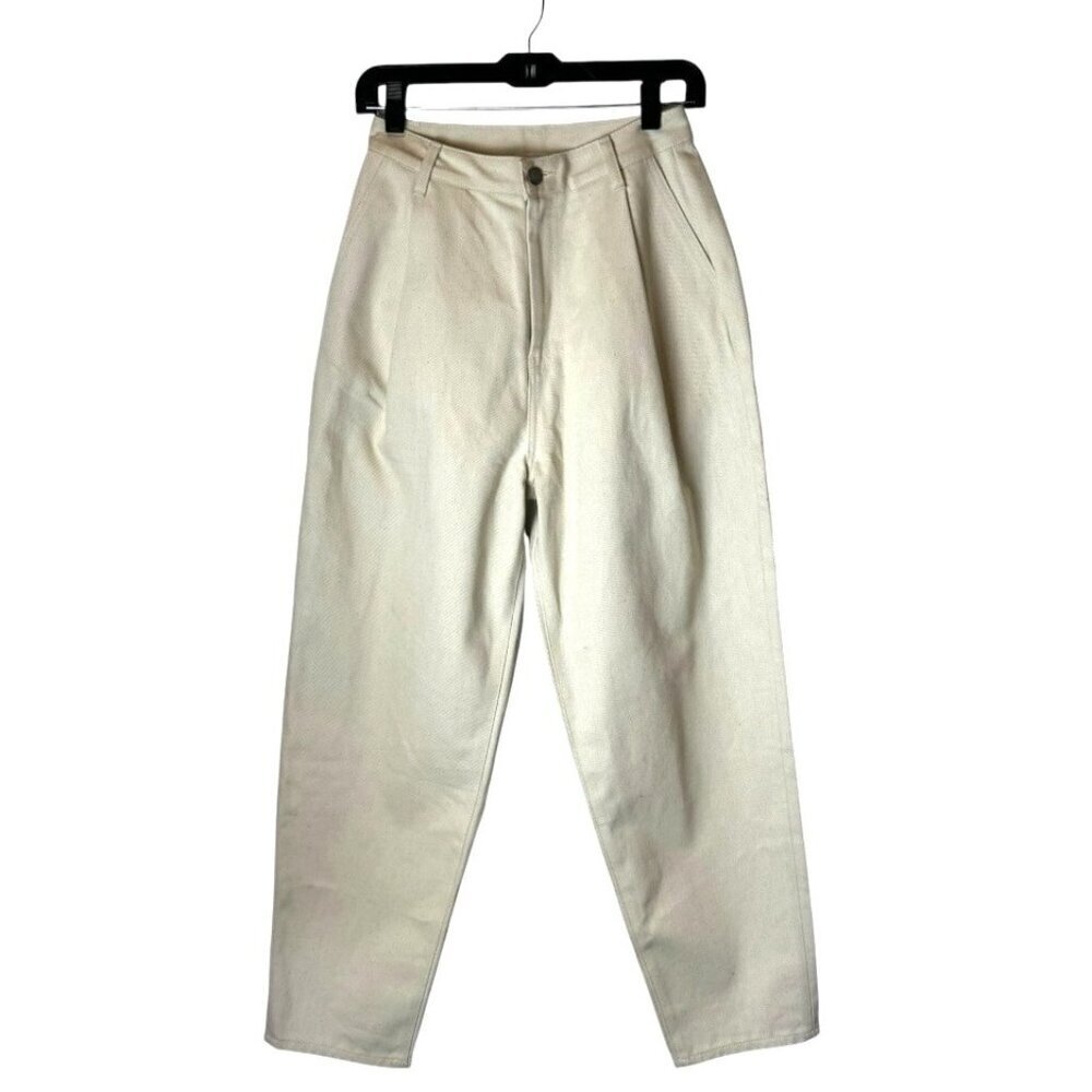 John Elliott Pants Women 27 Beige Cotton Denim Pleated Front Baggy Tapered Leg